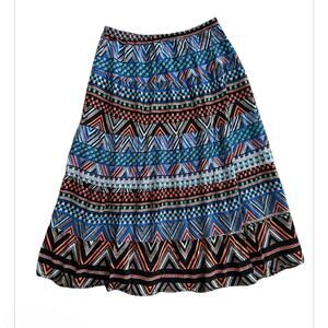 Notations Aztec print Blue Long Flowy Boho Peasant Maxi Skirt Womens size Large